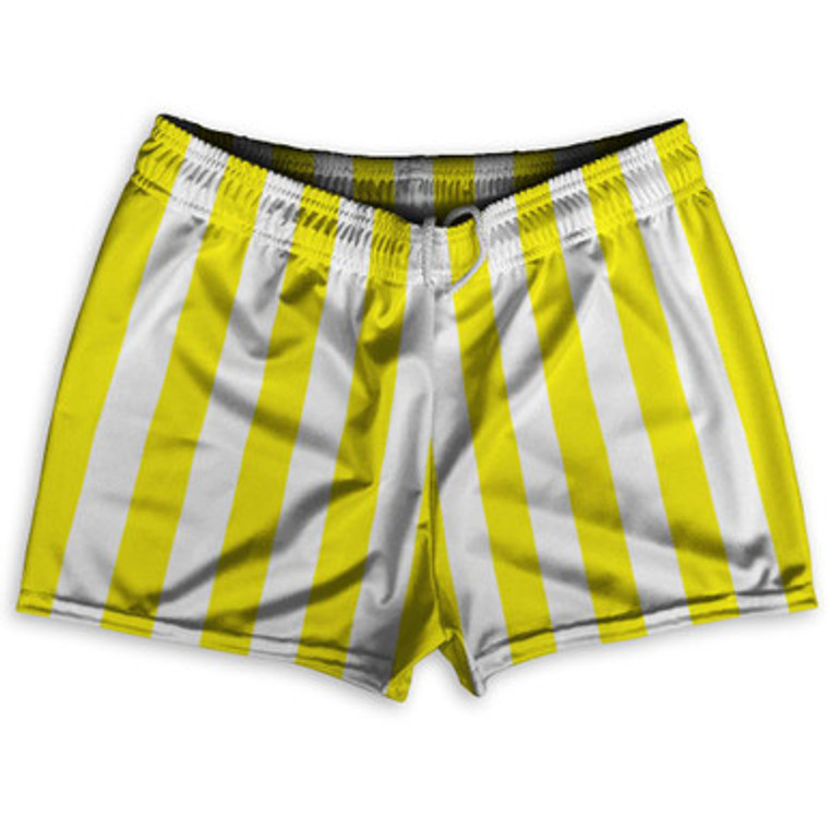 Canary Yellow & White Vertical Stripe Shorty Short Gym Shorts 2.5" Inseam Made In USA by Ultras