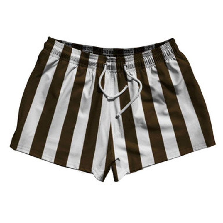 Dark Brown & White Vertical Stripe 2.5" Swim Shorts Made in USA by Ultras