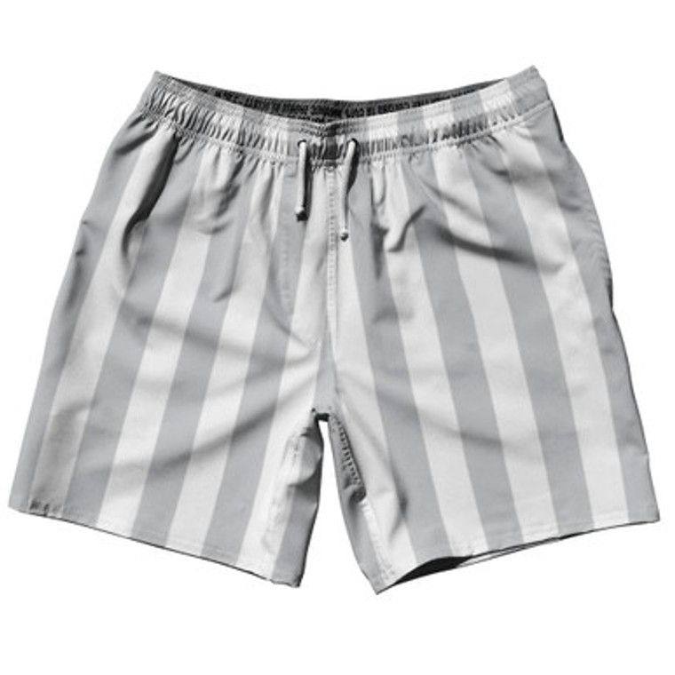Medium Gray & White Vertical Stripe Swim Shorts 7.5" Made in USA by Ultras