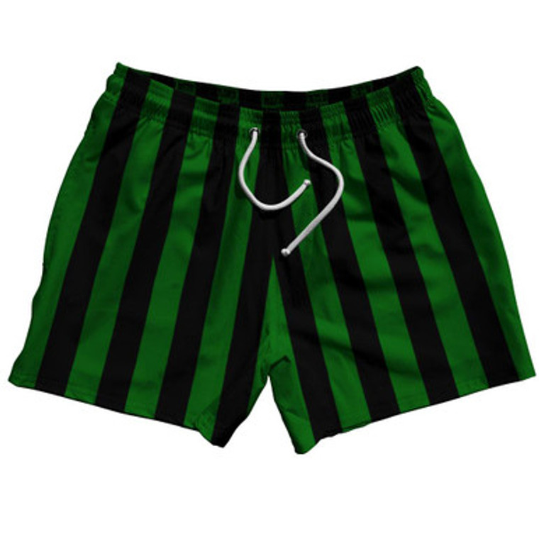 Kelly Green & Black Vertical Stripe 5" Swim Shorts Made in USA by Ultras