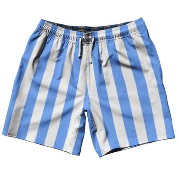 Carolina Blue & White Vertical Stripe Swim Shorts 7.5" Made in USA by Ultras