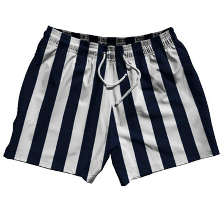 Navy Blue & White Vertical Stripe 5" Swim Shorts Made in USA by Ultras