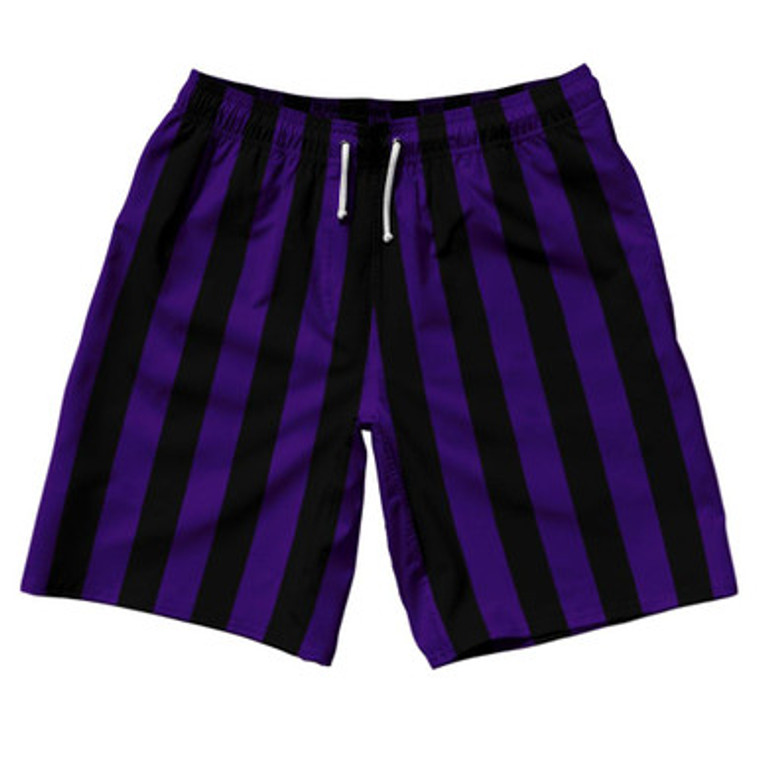 Purple Violet Laker & Black Vertical Stripe 10" Swim Shorts Made in USA by Ultras