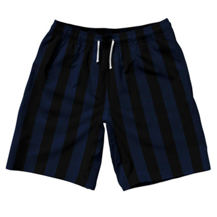 Navy Blue & Black Vertical Stripe 10" Swim Shorts Made in USA by Ultras