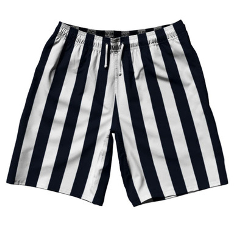Navy Blue & White Vertical Stripe 10" Swim Shorts Made in USA by Ultras