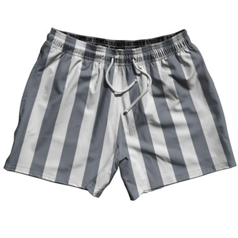 Dark Gray & White Vertical Stripe 5" Swim Shorts Made in USA by Ultras