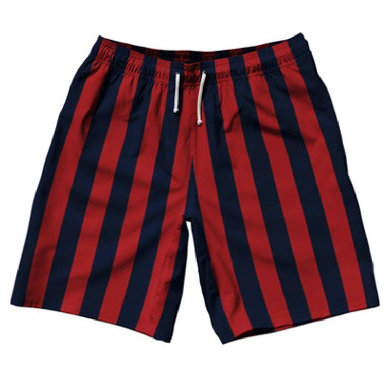 Navy Blue & Dark Red Vertical Stripe 10" Swim Shorts Made in USA by Ultras