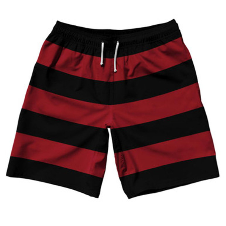 Cardinal Red & Black Horizontal Stripe 10" Swim Shorts Made in USA by Ultras