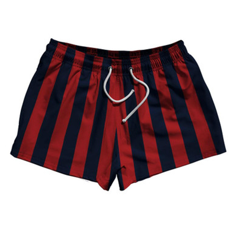 Navy Blue & Dark Red Vertical Stripe 2.5" Swim Shorts Made in USA by Ultras