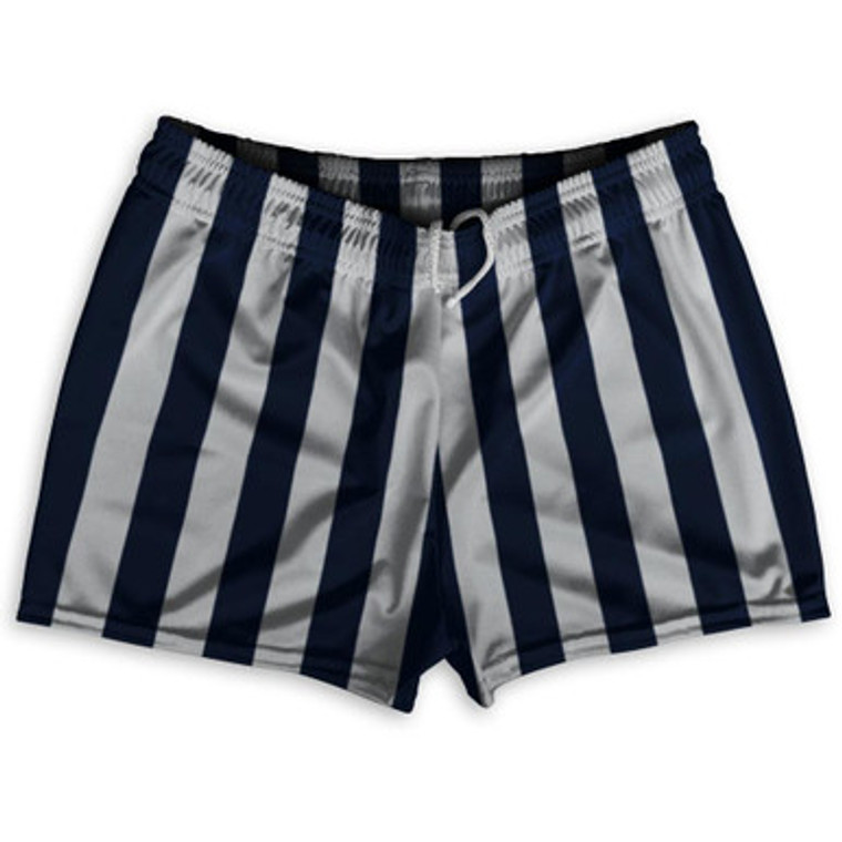 Navy Blue & Medium Grey Vertical Stripe Shorty Short Gym Shorts 2.5" Inseam Made In USA by Ultras