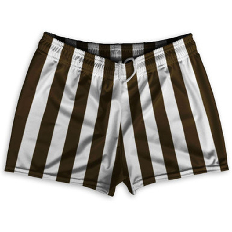 Dark Brown & White Vertical Stripe Shorty Short Gym Shorts 2.5" Inseam Made In USA by Ultras