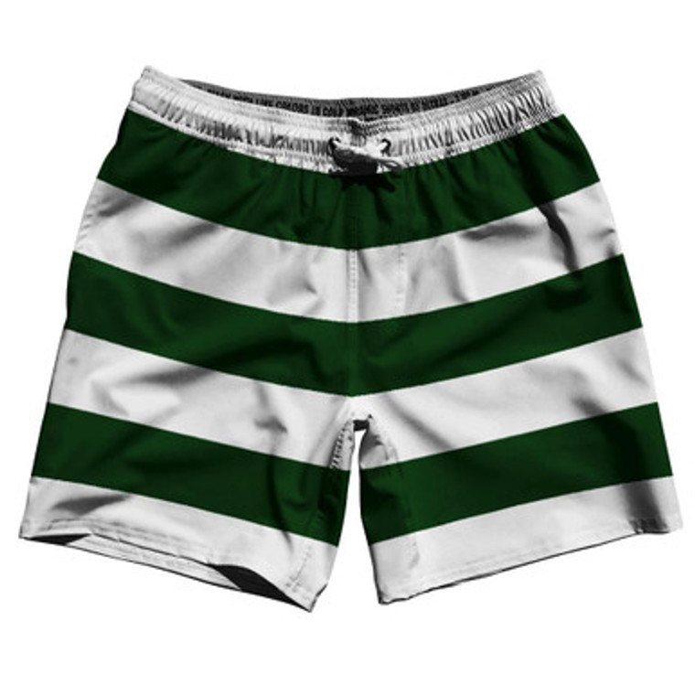 Forest Green & White Horizontal Stripe 7" Swim Shorts Made in USA by Ultras
