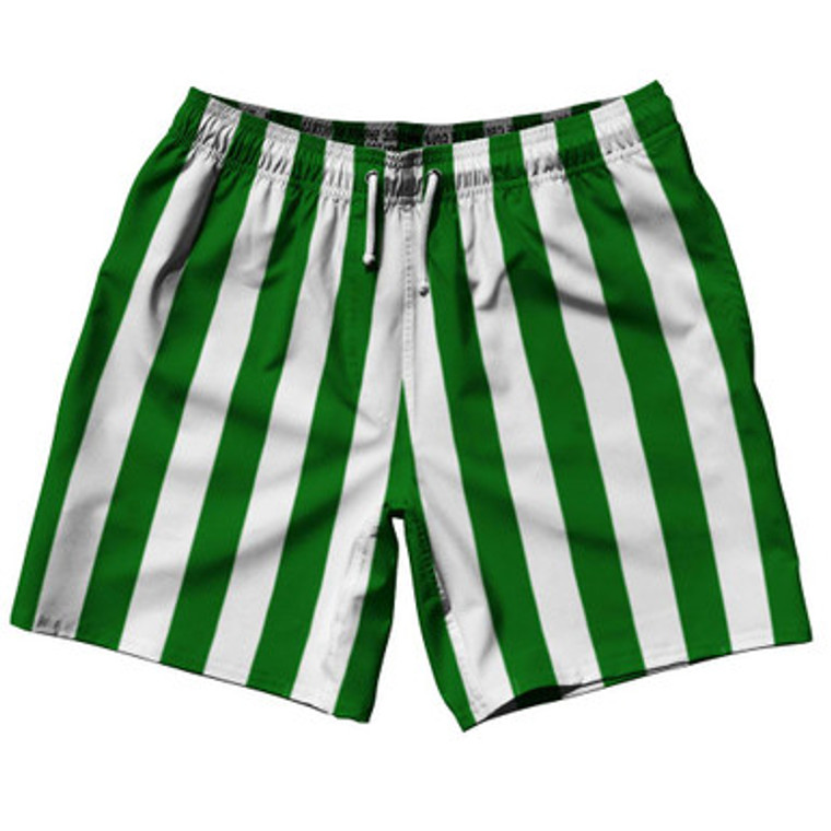 Kelly Green & White Vertical Stripe Swim Shorts 7.5" Made in USA by Ultras