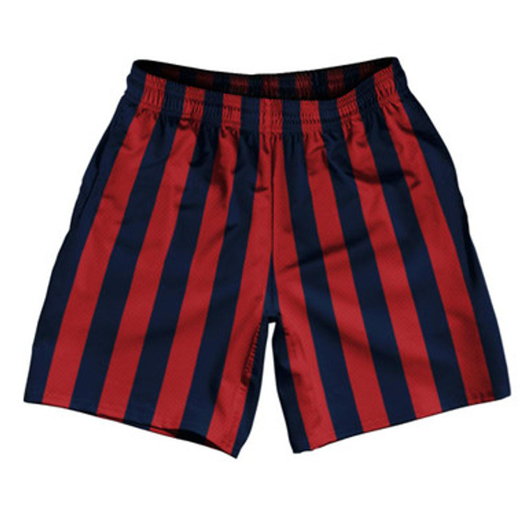 Navy Blue & Dark Red Vertical Stripe Athletic Running Fitness Exercise Shorts 7" Inseam Shorts Made In USA by Ultras