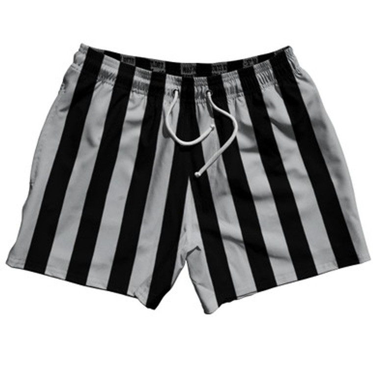 Medium Gray & Black Vertical Stripe 5" Swim Shorts Made in USA by Ultras