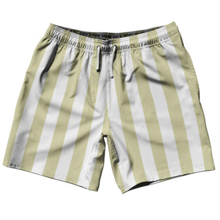 Vegas Gold & White Vertical Stripe Swim Shorts 7.5" Made in USA by Ultras