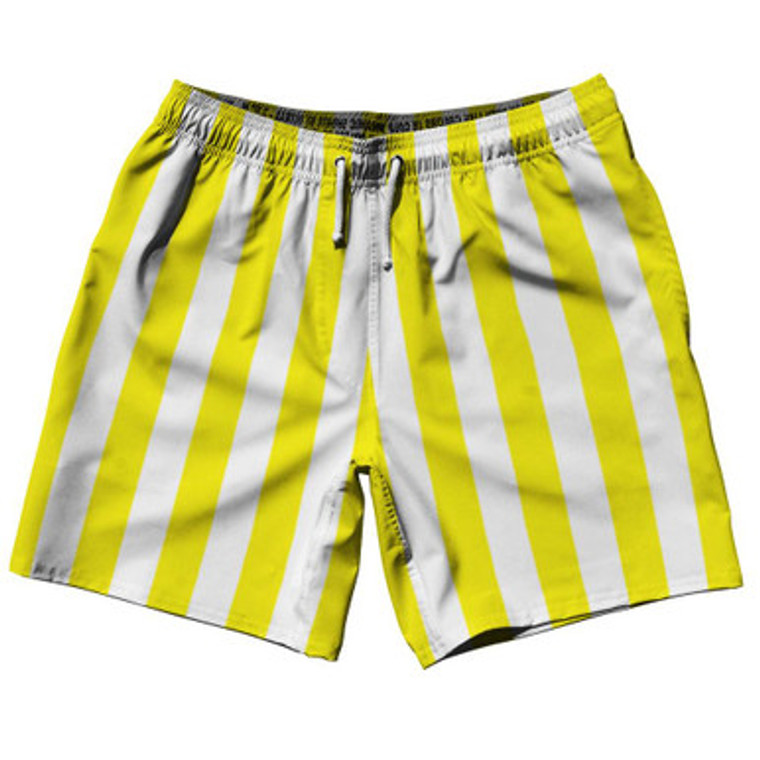 Canary Yellow & White Vertical Stripe Swim Shorts 7.5" Made in USA by Ultras