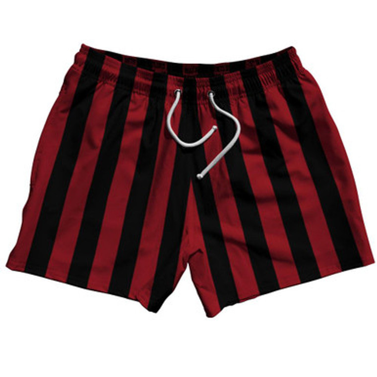 Cardinal Red & Black Vertical Stripe 5" Swim Shorts Made in USA by Ultras