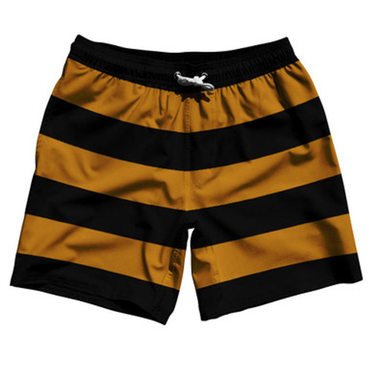 Burnt Orange & Black Horizontal Stripe 7" Swim Shorts Made in USA by Ultras