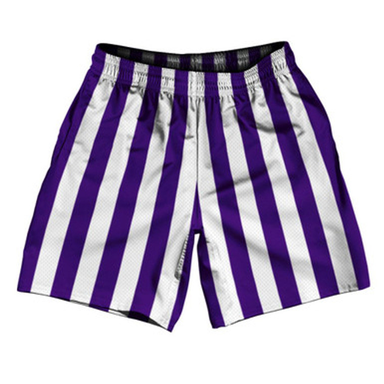 Purple Violet Laker & White Vertical Stripe Athletic Running Fitness Exercise Shorts 7" Inseam Shorts Made In USA by Ultras