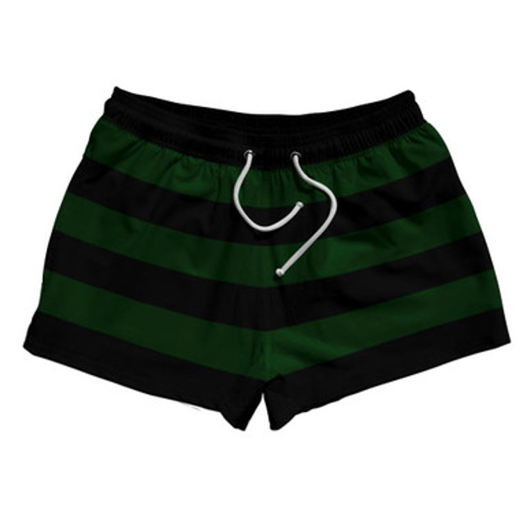 Forest Green & Black Horizontal Stripe 2.5" Swim Shorts Made in USA by Ultras