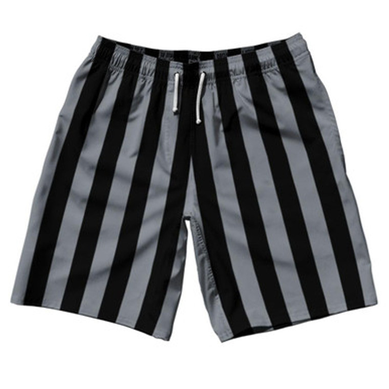 Dark Gray & Black Vertical Stripe 10" Swim Shorts Made in USA by Ultras