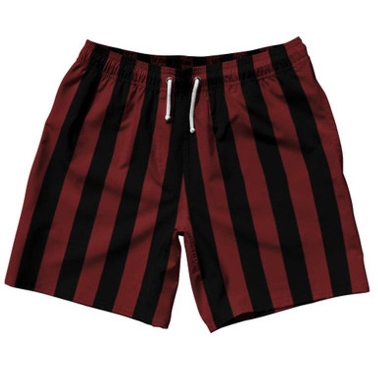 Maroon Red & Black Vertical Stripe Swim Shorts 7.5" Made in USA by Ultras