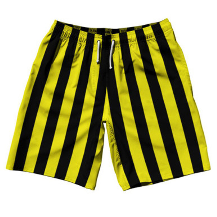 Canary Yellow & Black Vertical Stripe 10" Swim Shorts Made in USA by Ultras