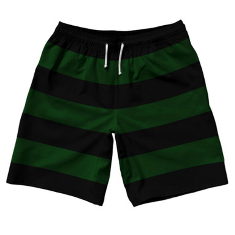Forest Green & Black Horizontal Stripe 10" Swim Shorts Made in USA by Ultras