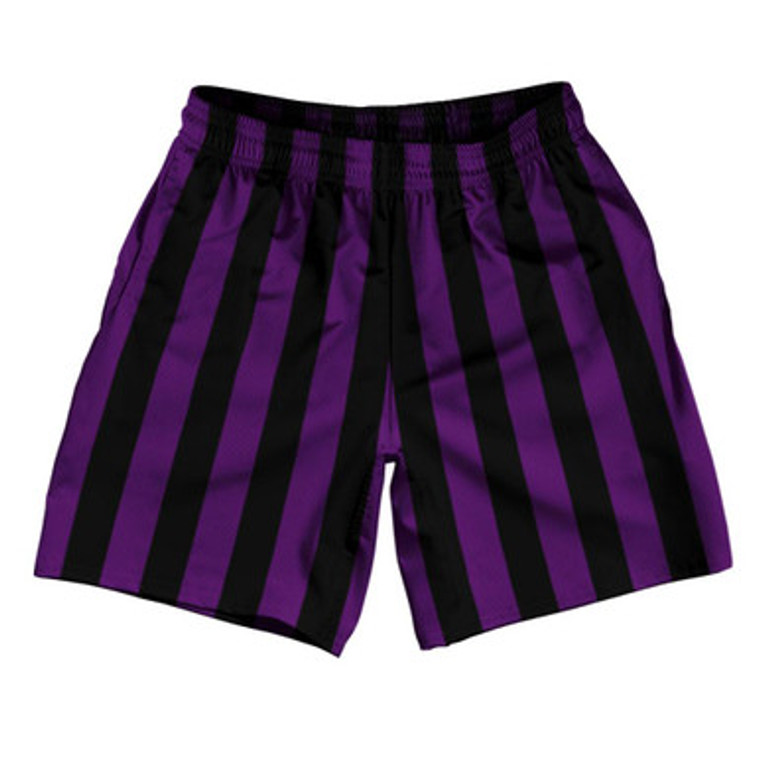 Medium Purple & Black Vertical Stripe Athletic Running Fitness Exercise Shorts 7" Inseam Shorts Made In USA by Ultras