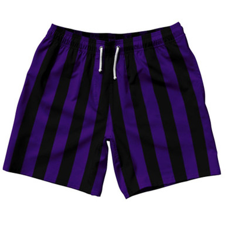 Purple Violet Laker & Black Vertical Stripe Swim Shorts 7.5" Made in USA by Ultras