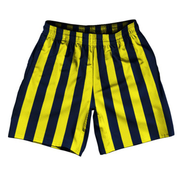 Navy Blue & Canary Yellow Vertical Stripe Athletic Running Fitness Exercise Shorts 7" Inseam Shorts Made In USA by Ultras