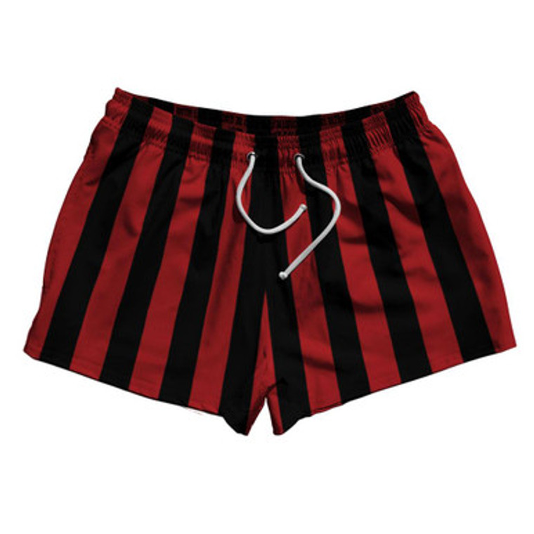 Dark Red & Black Vertical Stripe 2.5" Swim Shorts Made in USA by Ultras