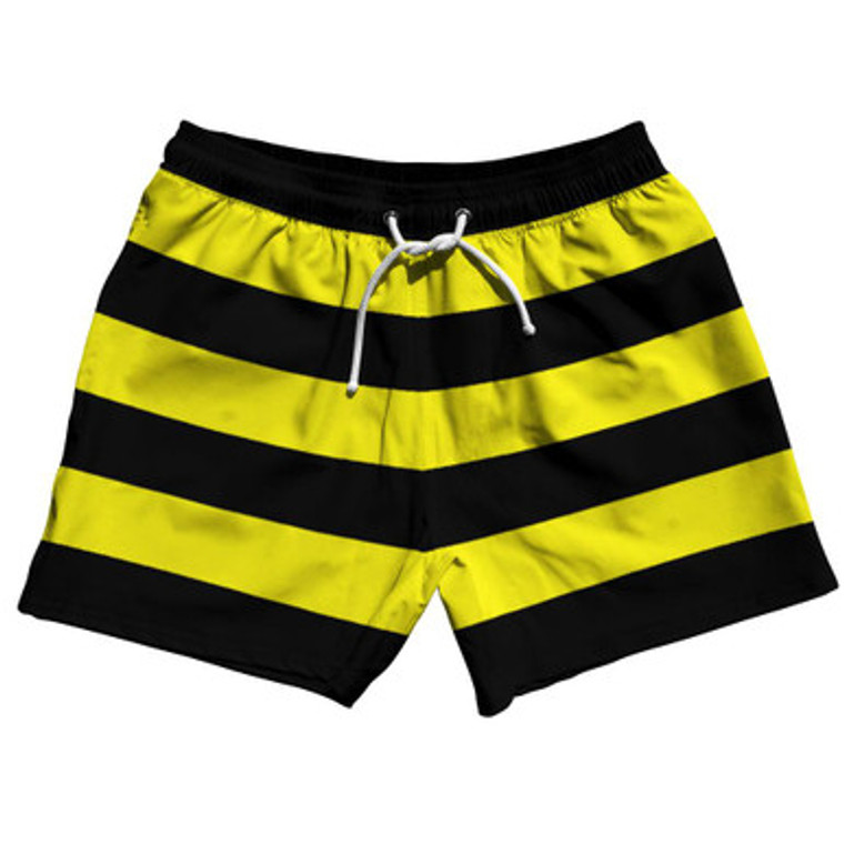 Yellow & Black Horizontal Stripe 5" Swim Shorts Made in USA by Ultras