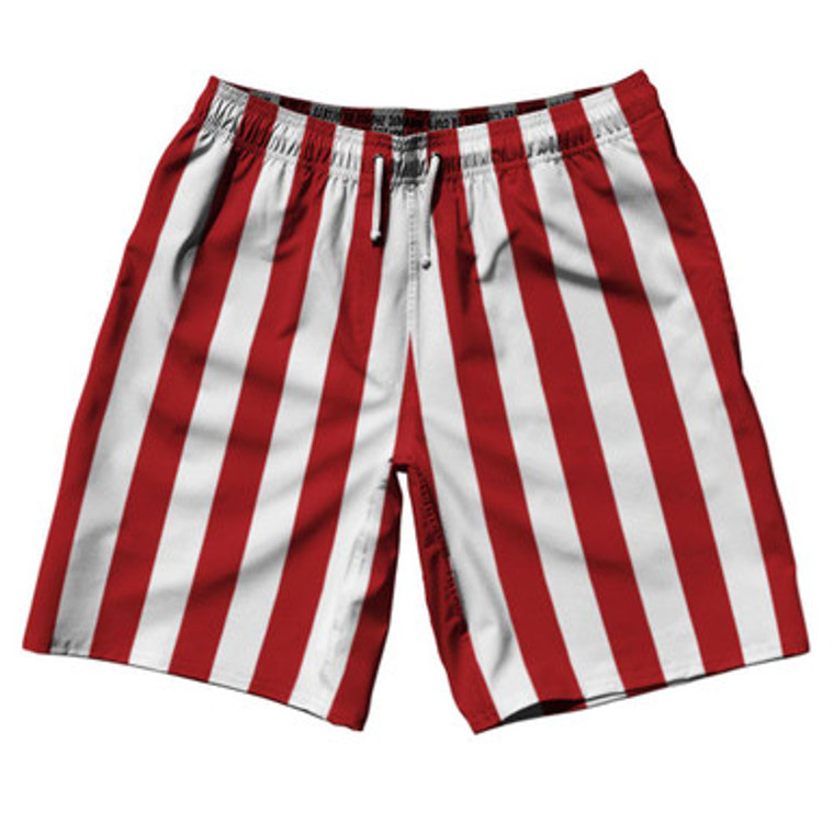 Dark Red & White Vertical Stripe 10" Swim Shorts Made in USA by Ultras