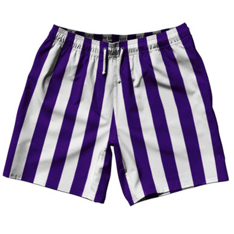 Purple Violet Laker & White Vertical Stripe Swim Shorts 7.5" Made in USA by Ultras