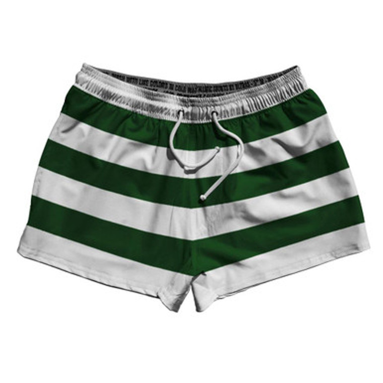 Hunter Green & White Horizontal Stripe 2.5" Swim Shorts Made in USA by Ultras