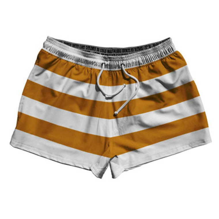 Burnt Orange & White Horizontal Stripe 2.5" Swim Shorts Made in USA by Ultras