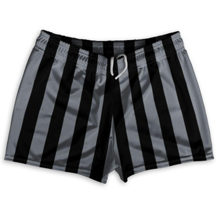 Dark Gray & Black Vertical Stripe Shorty Short Gym Shorts 2.5" Inseam Made In USA by Ultras