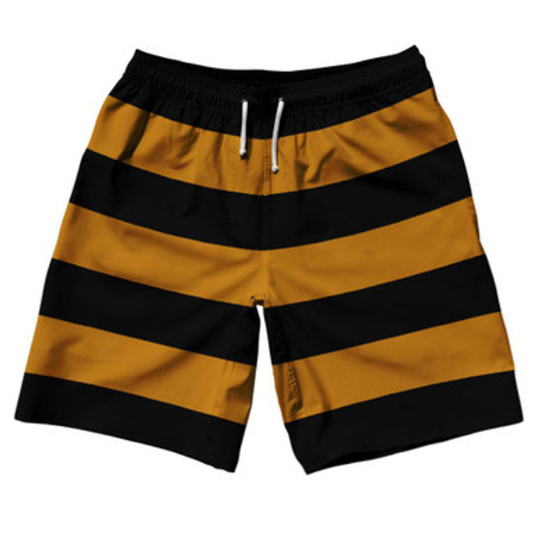 Burnt Orange & Black Horizontal Stripe 10" Swim Shorts Made in USA by Ultras