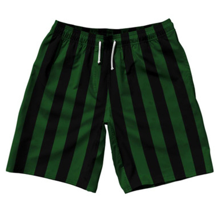 Hunter Green & Black Vertical Stripe 10" Swim Shorts Made in USA by Ultras