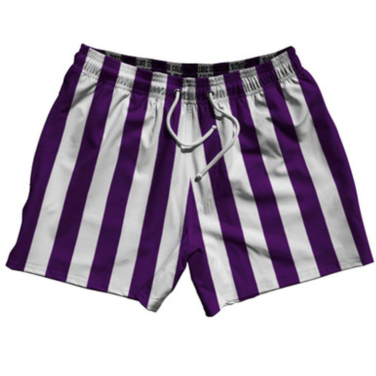 Medium Purple & White Vertical Stripe 5" Swim Shorts Made in USA by Ultras