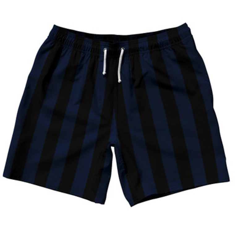 Navy Blue & Black Vertical Stripe Swim Shorts 7.5" Made in USA by Ultras