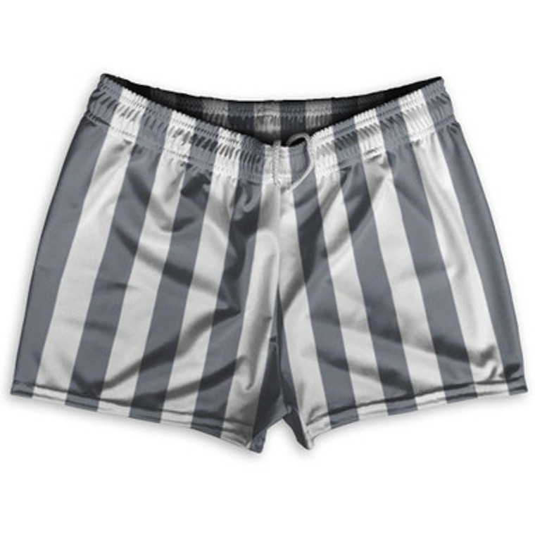 Dark Gray & White Vertical Stripe Shorty Short Gym Shorts 2.5" Inseam Made In USA by Ultras