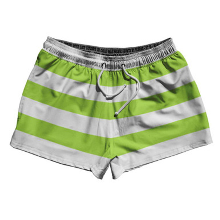 Lime Green & White Horizontal Stripe 2.5" Swim Shorts Made in USA by Ultras