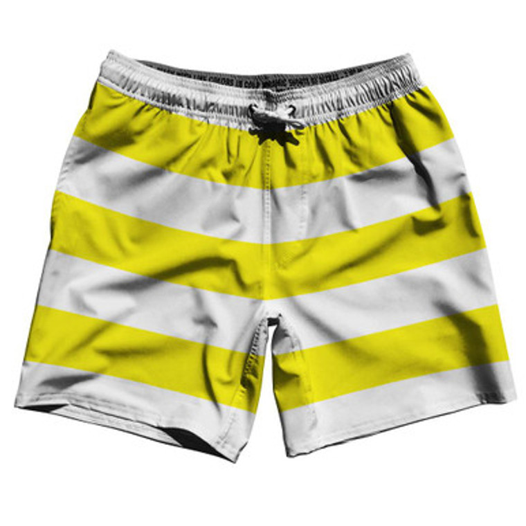 Yellow & White Horizontal Stripe 7" Swim Shorts Made in USA by Ultras