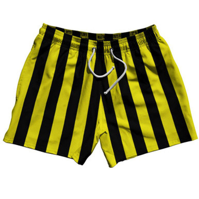 Canary Yellow & Black Vertical Stripe 5" Swim Shorts Made in USA by Ultras