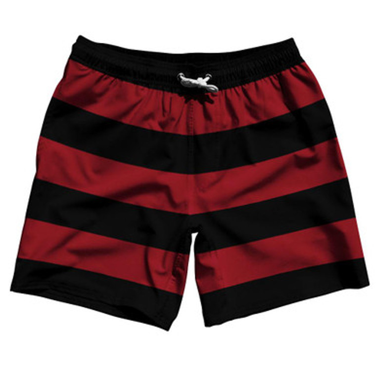 Cardinal Red & Black Horizontal Stripe 7" Swim Shorts Made in USA by Ultras
