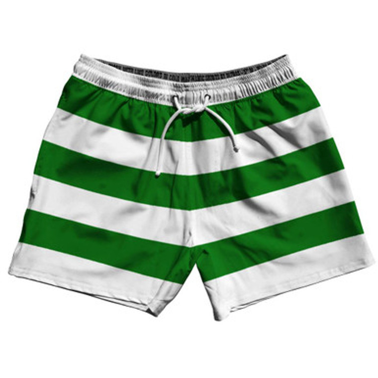 Kelly Green & White Horizontal Stripe 5" Swim Shorts Made in USA by Ultras