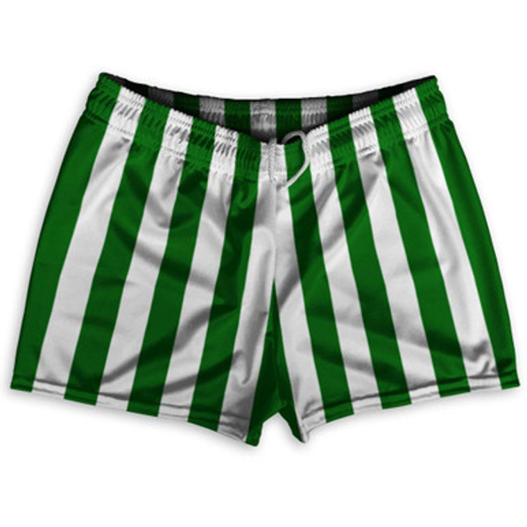 Kelly Green & White Vertical Stripe Shorty Short Gym Shorts 2.5" Inseam Made In USA by Ultras